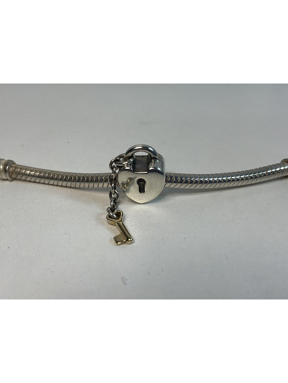 Pandora Two Tone Key To My Heart Heart Padlock Charm Retired